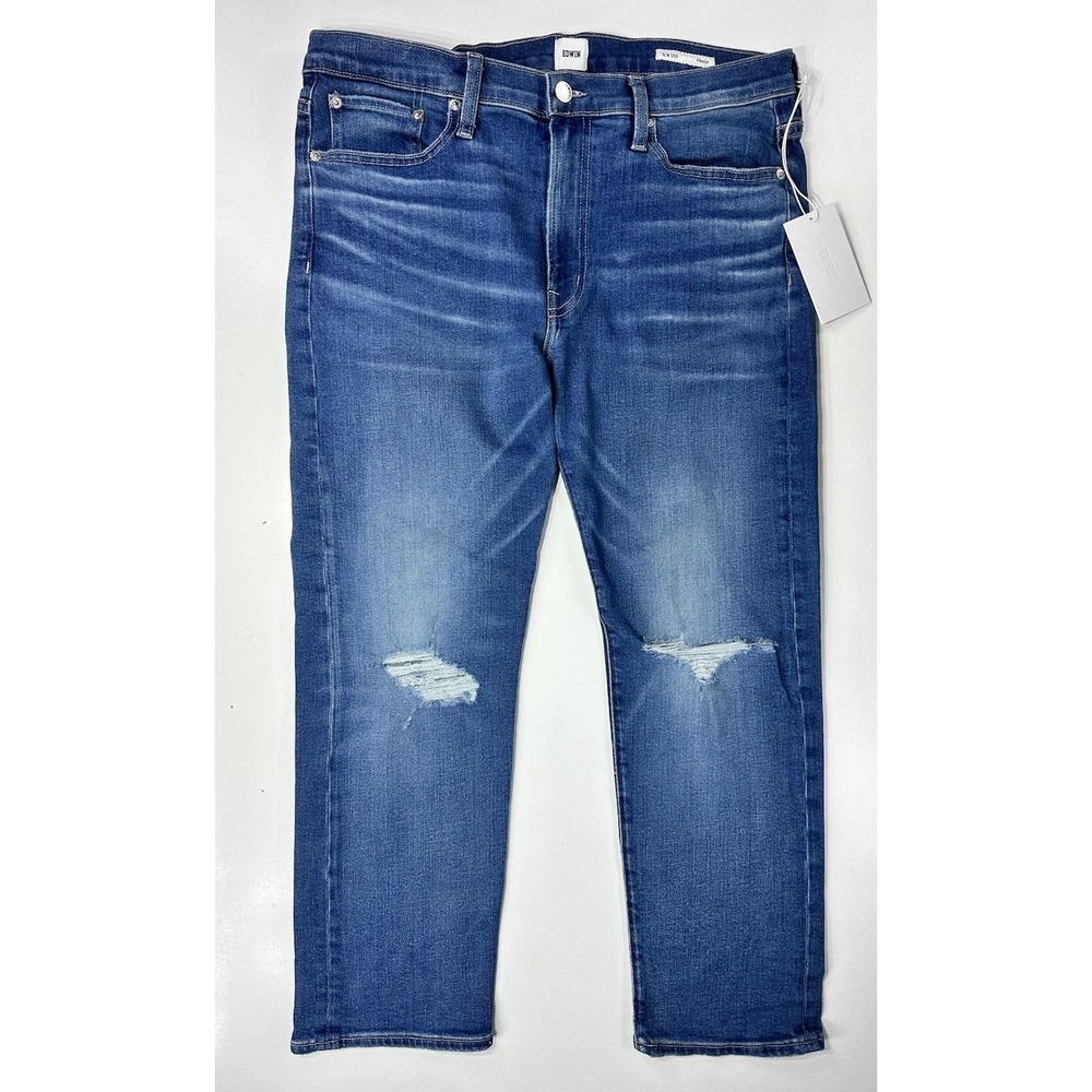 EDWIN Elin Crop Straight Jeans Norway Destructed Womens Size 32